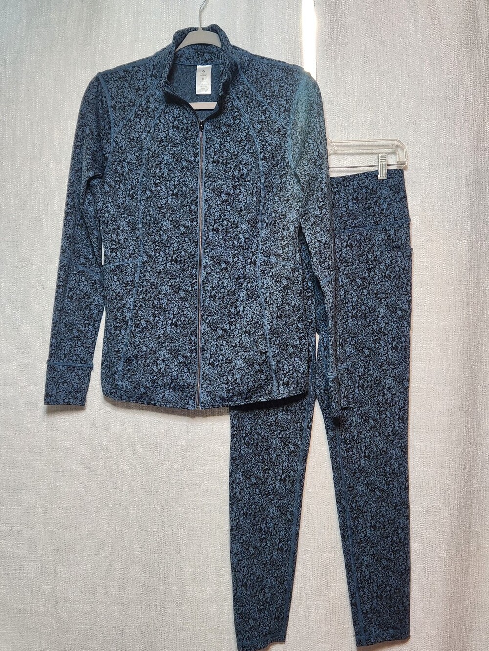 Member's Mark Teal Black Textured Zip-up Athletic Jacket Matching Legging Medium